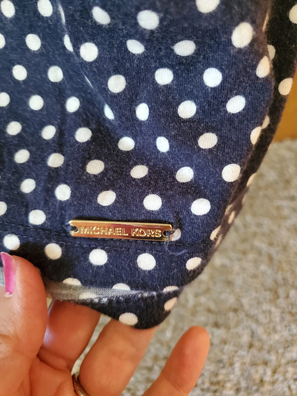Michael Kors Navy Blue Polka Dot Scoop Neck Blouse